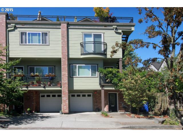1823 27TH AVE NW Portland, Oregon End unit and 4 stry townhouse with rooftop deck in great location-Walk to shops-cafes on NW 23rd-Chapman. Lots of windows-Sunny & Bright-Energy efficient - Gas frplce- Main floor deck overlooks park-cherry floors on main floor, kit w/granite counters, high end appliances+ big pantry. 3 rooms & 2.5 bths-full third floor w/large rooftop deck with views. Even has landscaped side yard with a private shady patio- Tandem garage. No HOA fees.