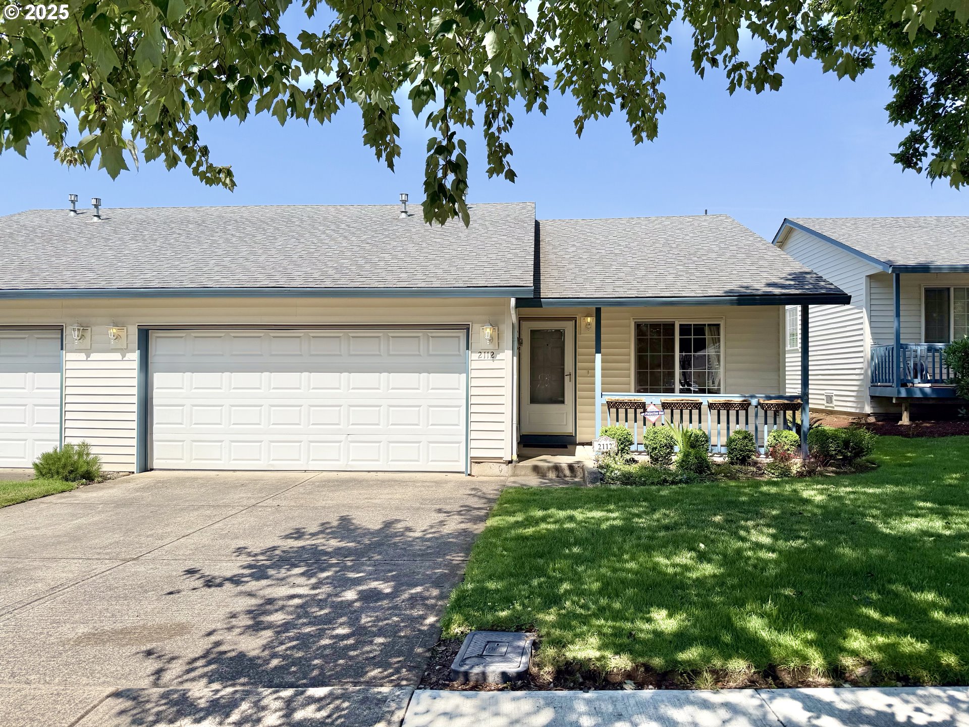 Discover the convenience and low-maintenance lifestyle of this Belmont Place one level home. The main level living floor plan features vaulted ceilings for a spacious feel, along with a cozy gas fireplace. Relax in the private primary suite that includes a walk-in closet and a bathroom with a step-in shower. Step out onto the covered deck, offering both shade and privacy-perfect for relaxing outdoors in comfort. Park your cars in the two car attached garage. Enjoy the ease of maintenance free living with exterior maintenance and yard work done by the HOA. All this in a central location close to shopping and trails. Contact your broker today to schedule a showing!