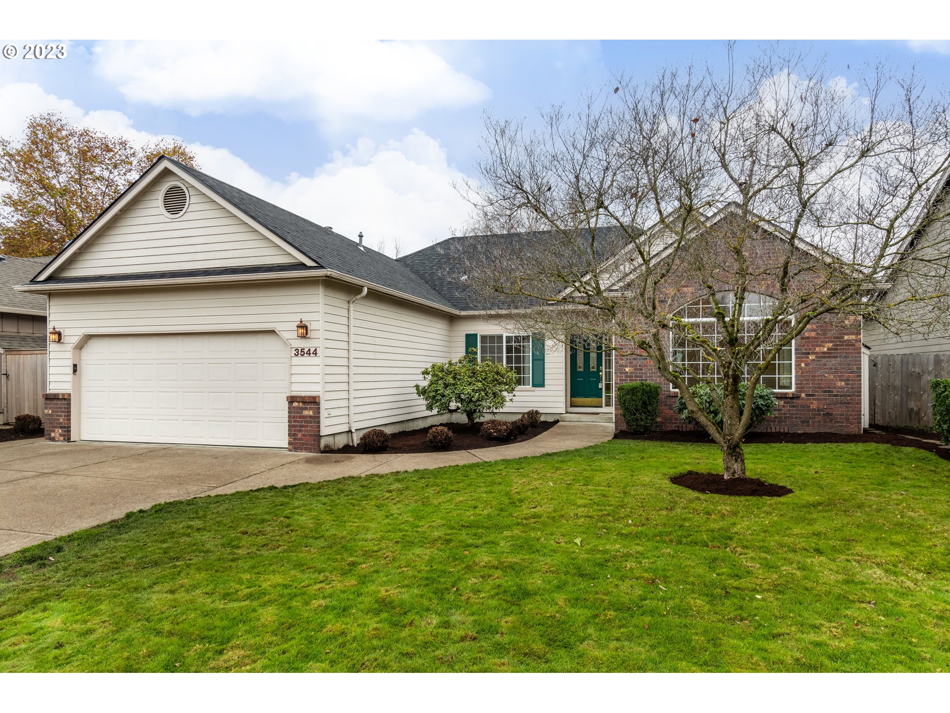 Extremely Well-Maintained, Single Story, 1-Owner Home, Originally Built as Bruce Weichert Tour Home! Enjoy a dedicated tile entry with coat closet, a light-filled and vaulted formal living and dining room w/ gas fireplace plus a comfortable family room opening to the kitchen where the quality construction is apparent with the timeless cherry cabinetry and crown molding. The kitchen also features ample counter and storage space, pull-out shelves, eating bar, pantry and breakfast nook leading out to the backyard. Down the hall you will find a spacious primary ensuite bedroom featuring coffered ceiling, crown molding, double closets (1 is a walk-in), dual sinks, tile vanity plus separate shower & toilet area. Two more bedrooms, a nice hall bathroom with tub, utility room with washer/dryer and finished 2 car garage w/ pull-down attic storage rounds out the main features of the home.  Outside you will find a beautifully landscaped front yard and very private and lush fenced backyard with mature trees and patio, all with underground sprinklers. Also features a BRAND NEW ROOF AND SKYLIGHT, gas furnace, central air conditioning and a recent whole home inspection on file. Clean and move in ready home in excellent condition but also a blank slate that is perfect for making your own cosmetic updates.