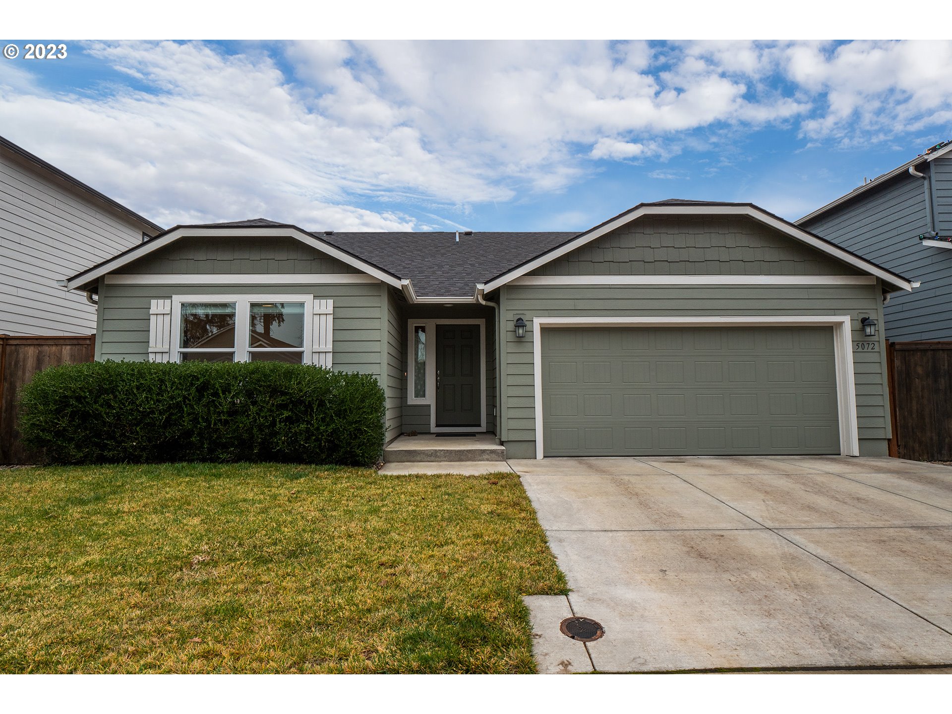 Nestled in a newly built subdivision, this inviting single-level home waits for you! The Edgewood floor plan allows you to enjoy the spaciousness of an open living area and kitchen with vaulted ceilings. The kitchen houses gently used stainless steel appliances and is fully outfitted with granite countertops, of which there is ample space for meal prep!The private, fenced backyard makes for the perfect retreat! With an already laid patio, it's ready for you to make it your own space for relaxing or entertaining! Planted out back are a pippin apple tree and Santa Rosa plum tree that have already produced fruit. Enjoy the convenience of an attached garage, and the benefits of the new construction! This home already comes with energy efficiency and modern amenities, promising both comfort and cost savings. Don't miss this opportunity to make it your own?schedule a viewing today and step into the future of comfortable living in Springfield, Oregon.