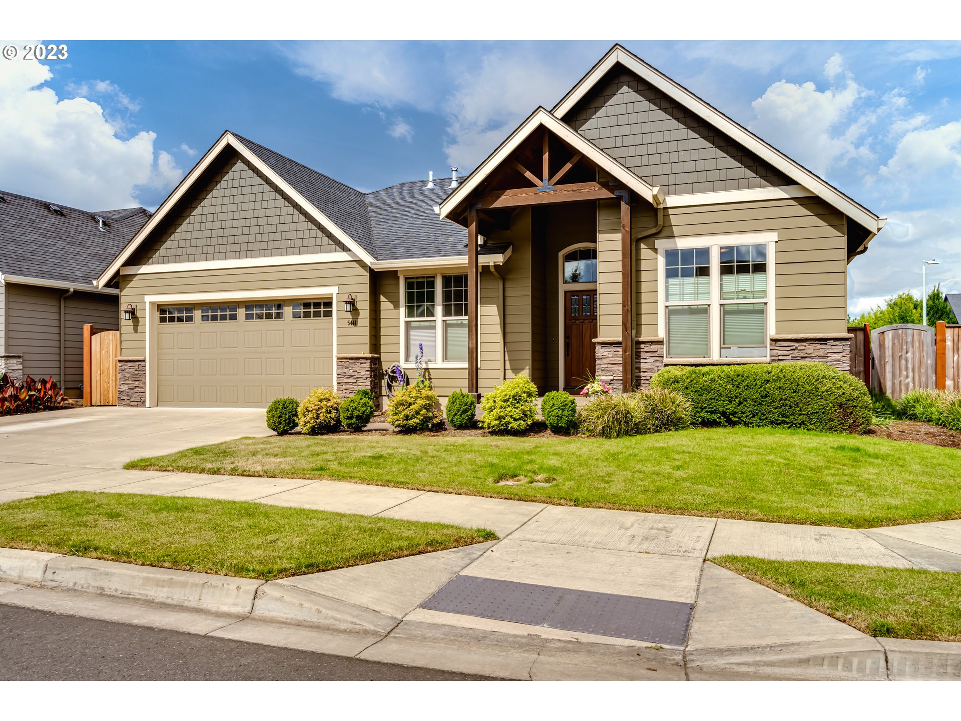 Beautiful, much sought after single level 2017 Bruce Wiechert home on corner lot! Single owner property, with pride of ownership apparent throughout. Generous entry extends into great room concept kitchen/living/dining areas. Kitchen offers quartz countertops, stainless steel appliances, gas range/cooktop, island, soft close cabinet doors, pull outs and walk-in pantry. Living room features gorgeous coffered ceiling and gas fireplace with stone surround. Dining area has built-ins and feature lighting. Crown molding, arches, hardwood floors, Hunter-Douglas top down bottom up custom blinds - the list goes on (and on!). Generous primary bedroom suite includes walk in closet, bathroom with tiled walk-in shower and separate toilet. There is great separation of space between the primary and the two additional bedrooms. Easy to maintain back yard is fully fenced. Artificial turf, gas BBQ hookup, pavers, sprinklers with drip system all serve to make this a great place to relax. The proximity to schools and neighborhood parks adds to the desirability of this truly elegant home. Open houses from 1pm-3pm on 06/24/23 & 06/25/23.