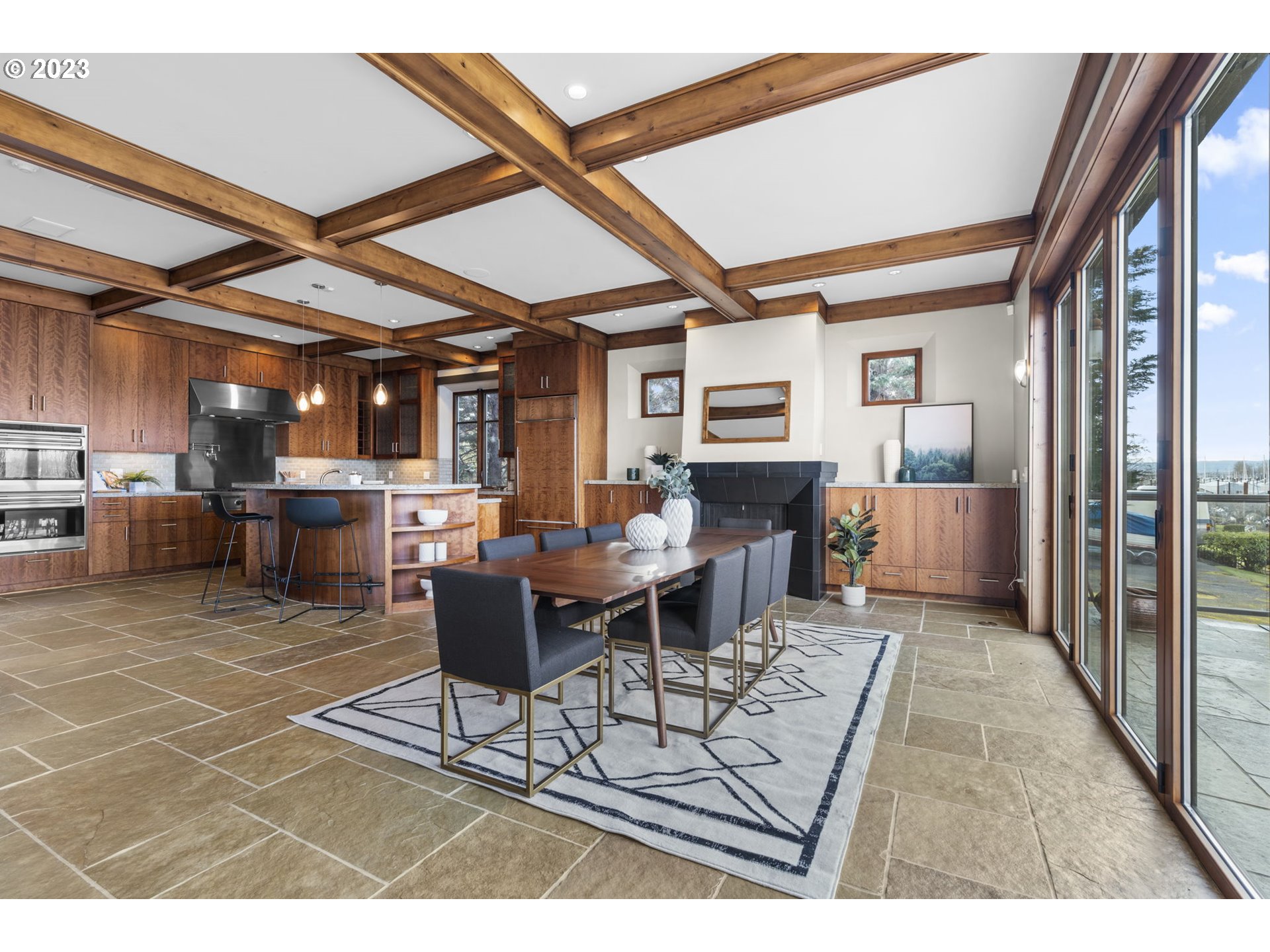 Kitchen/Living Room-Coffered Ceilings