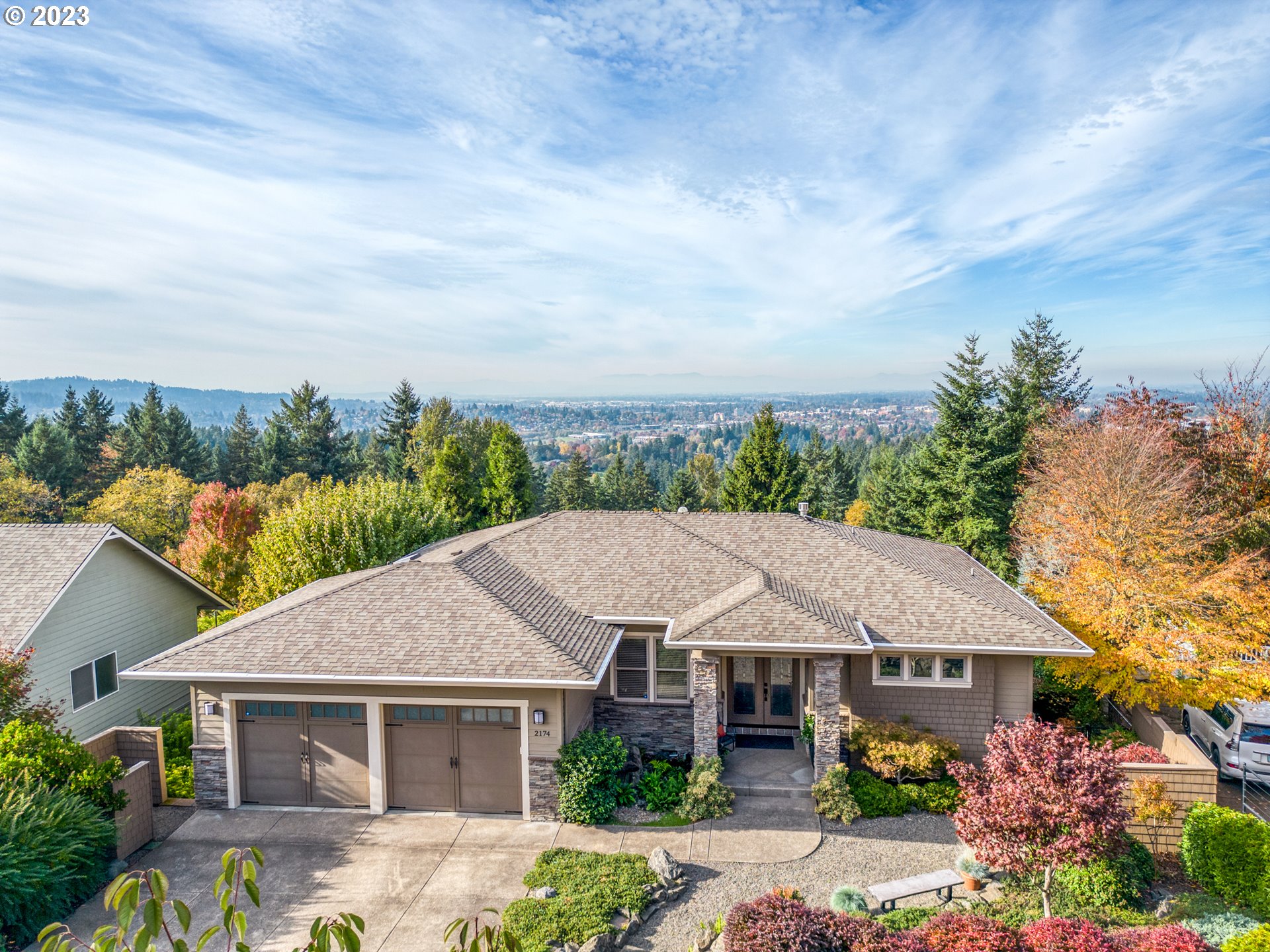 Custom built home with breathtaking city & coastal range views. Meticulous craftsmanship & pride of ownership shine in every detail. Quality includes crown molding, Brazilian mahogany, steam shower, tankless water heater, surround sound, central vacuum, exquisite wine cellar, and hard stone surfaces throughout.   The great room features a gas fireplace. Professionally landscaped yard. Enjoy luxury living with all the bells and whistles in this like-new masterpiece.