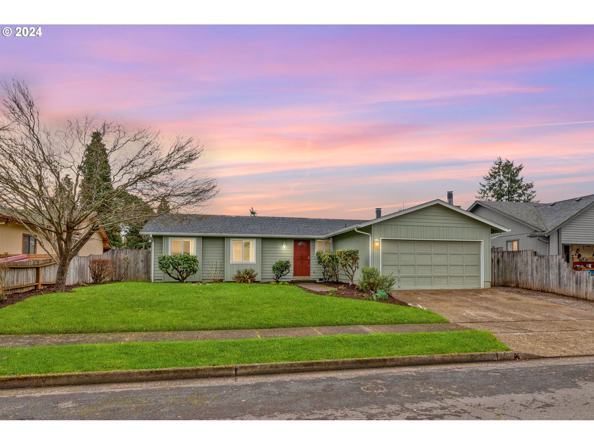 Welcome to this charming home in the highly sought-after Thurston Neighborhood! Move-in ready and  1-level, this residence is a testament to meticulous care and maintenance, ensuring a comfortable and inviting living experience. Sunny kitchen with a fantastic pantry and newer counters. Huge vaulted living room and dining room connected with a fireplace adds a touch of coziness.  Nice size primary bedroom has an attached bath and oversized closet.  Recent upgrades include a new roof installed just last year, all new flooring, newer furnace and heat pump,  newer exterior paint, and vinyl windows.  Fully fenced back yard feels very private with mature landscaping, complete with a wood-lined shed/bunkhouse with power.  Don't miss the opportunity to make this gem yours!