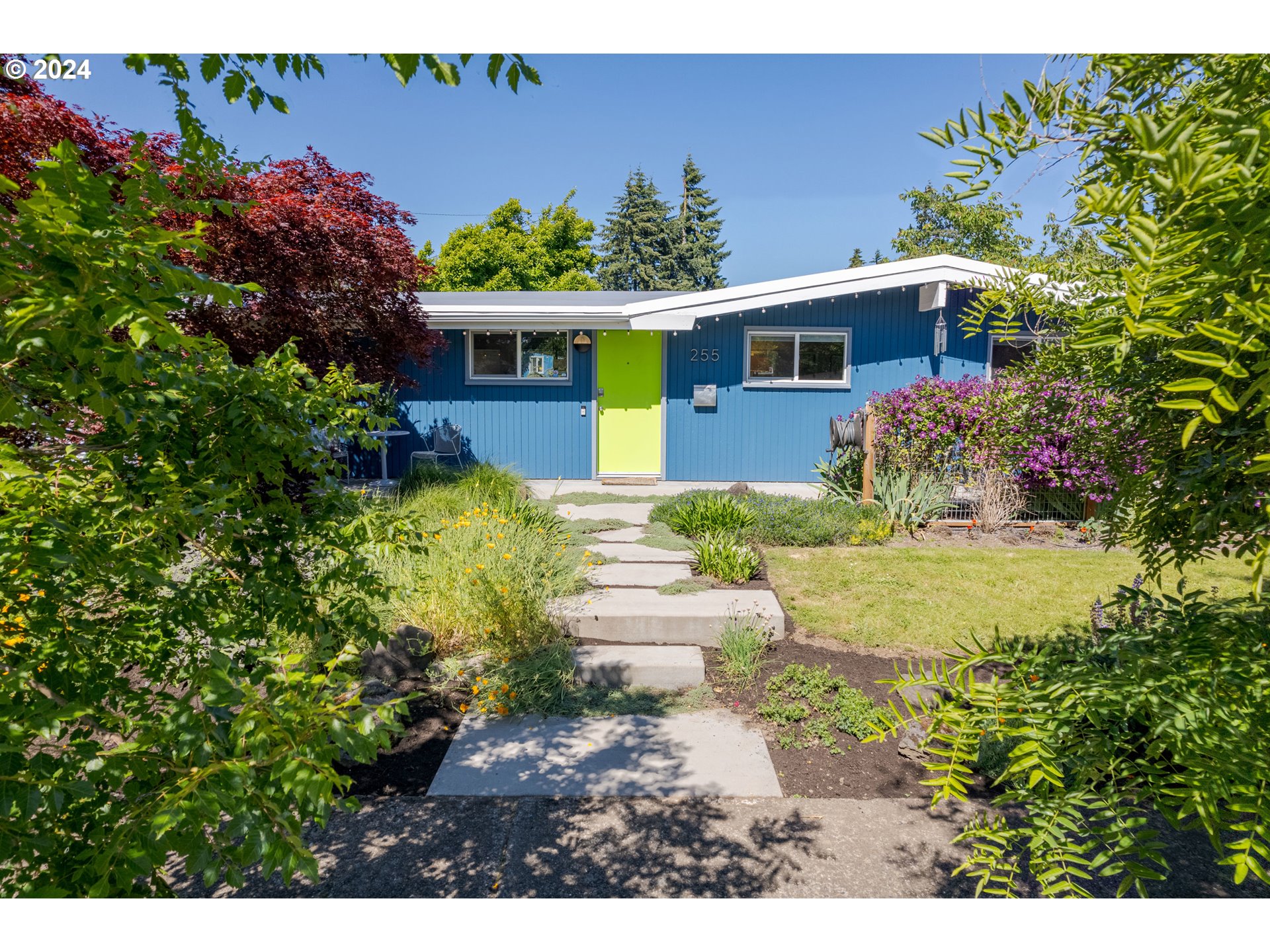 Open House Sat, 6/22, 12-3pm! The year was 1959...Barbie made her debut at the New York Toy Fair, Bobby Darin sang "Mack The Knife" on the Ed Sullivan Show, and mid-century modern homes by renowned designer, Cliff May, were cropping up in Eugene. Known for optimizing indoor/outdoor living with floor-to-ceiling glass walls, Cliff May was passionate about designing homes that were in harmony with the way people wanted to live. With light-filled, generously-sized rooms and the perfect layout for entertaining and enjoying the gorgeous yard, this special property at 255 Roan Drive has been modernized while still reflecting May's core vision and giving off major "vacation at home" vibes. Features inside include vaulted ceilings lined w/ old-growth fir, wood-burning fireplace, a mix of bamboo & stained concrete floors w/ radiant heat, 2 fully remodeled bathrooms w/ tile & soaking tubs, updated kitchen w/ double wall ovens & new cabinet faces w/ soft-close drawers, spacious living & dining rooms plus a bonus room that makes for a perfect art studio or home office (fully networked wireless & hardwired smart home system). Outside, you'll love the wrap-around yard w/ modern concrete, multiple sitting areas, lush landscaping, tons of perennials & bulbs, privacy screens, covered back patio w/ integrated firepit, raised garden beds, freshly painted tool shed, shiplap cedar siding, cool metal fencing, french drains off all the downspouts, durable membrane roof and RV parking. Centrally located in an amazing neighborhood only 5 minutes from Oakway, Roan Drive is also a designated bike path that offers easy access to the bike trail system (only a 10 minute ride to UO!). Duplex potential w/ plans drawn. Recent inspection on file, excellent condition! All furnishings are for sale as a package...ask your agent for all the details.