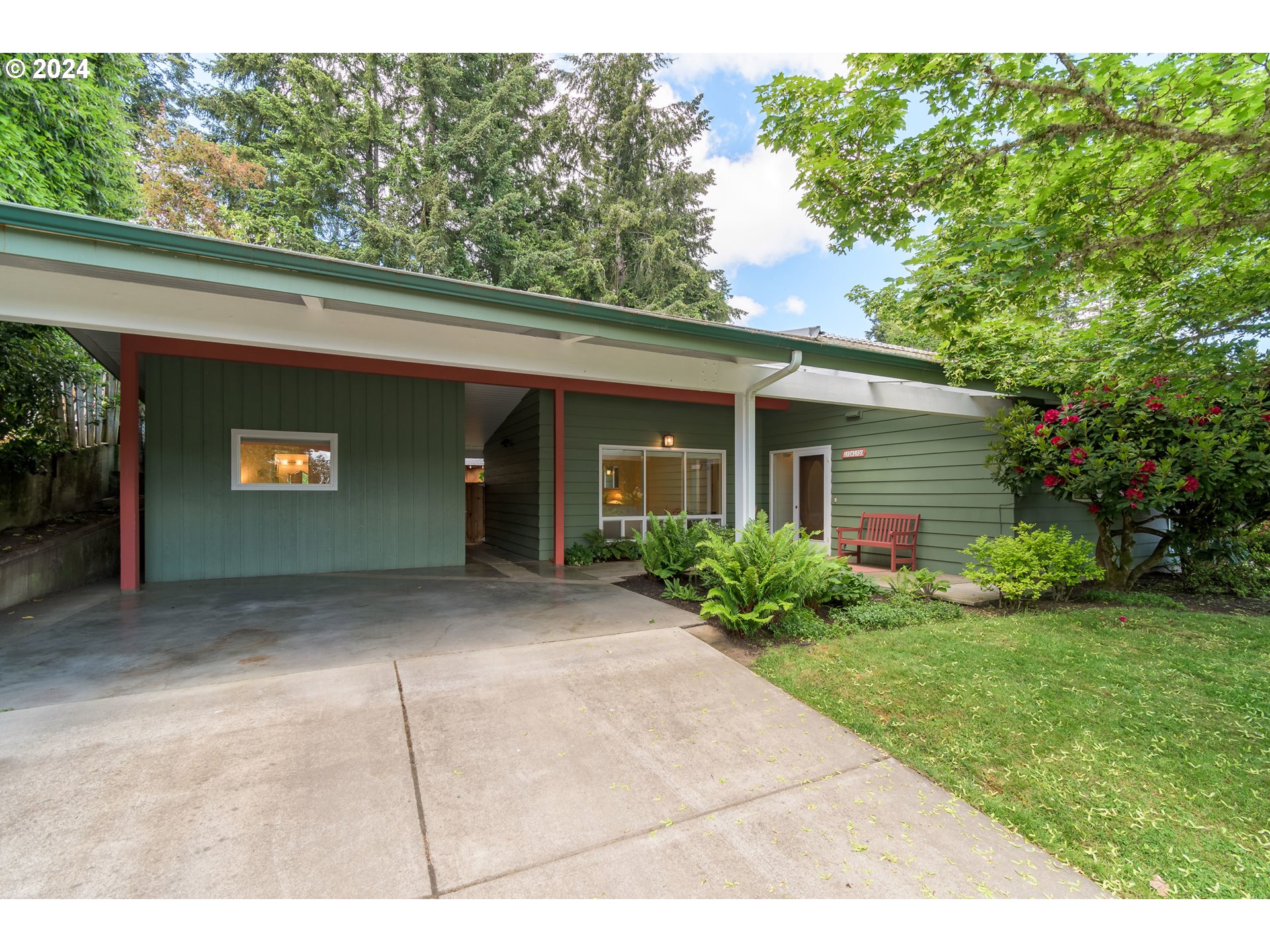 Open house Wed 5/22 from 5-7pm! It is not very often that a home can accurately be described as "truly one of a kind" and then 3430 View Lane comes along! Don't miss this mid-century masterpiece on 1/3 acre of park-like grounds, expansive city views, almost 1400 sf in the main house, a 1 bedroom detached apartment and a 300+ sf shop in back. With a single story design, vaulted wood-beam living & dining room, walls of windows, gas fireplace, updated kitchen & baths, 2 possible primary ensuites plus office and radiant floor heat throughout, the light-filled main home is functional and comfortable. Across the covered front courtyard with water feature you'll find a 1 bedroom apartment that is perfect for guest quarters and/or multi-generational living. In the extremely private and fully fenced backyard you will love the traditional Finnish sauna (Finlandia brand), covered back patio, multiple secret gardens and walkways, lush landscaping with award-winning rhododendrons and azaleas, underground sprinklers, plus the detached heated shop with garden window and 2 bays of covered storage. Ample parking in 2-car carport & driveway for multiple vehicles & impeccably maintained (inspection on file). Features many system upgrades including tankless gas water heater, dual pane vinyl windows with Hunter Douglas blinds throughout & membrane roof with extra insulation installed about 7 yrs ago. And the location...wow! With the feeling of being in your own magical park on a secluded lane that feeds to SEHS but only .3 mile to Wayne Morse Ranch and 1.2 miles to Woodfield Station, you really have the best of both worlds. Call your agent today to view one of the sweetest properties that Eugene has to offer.