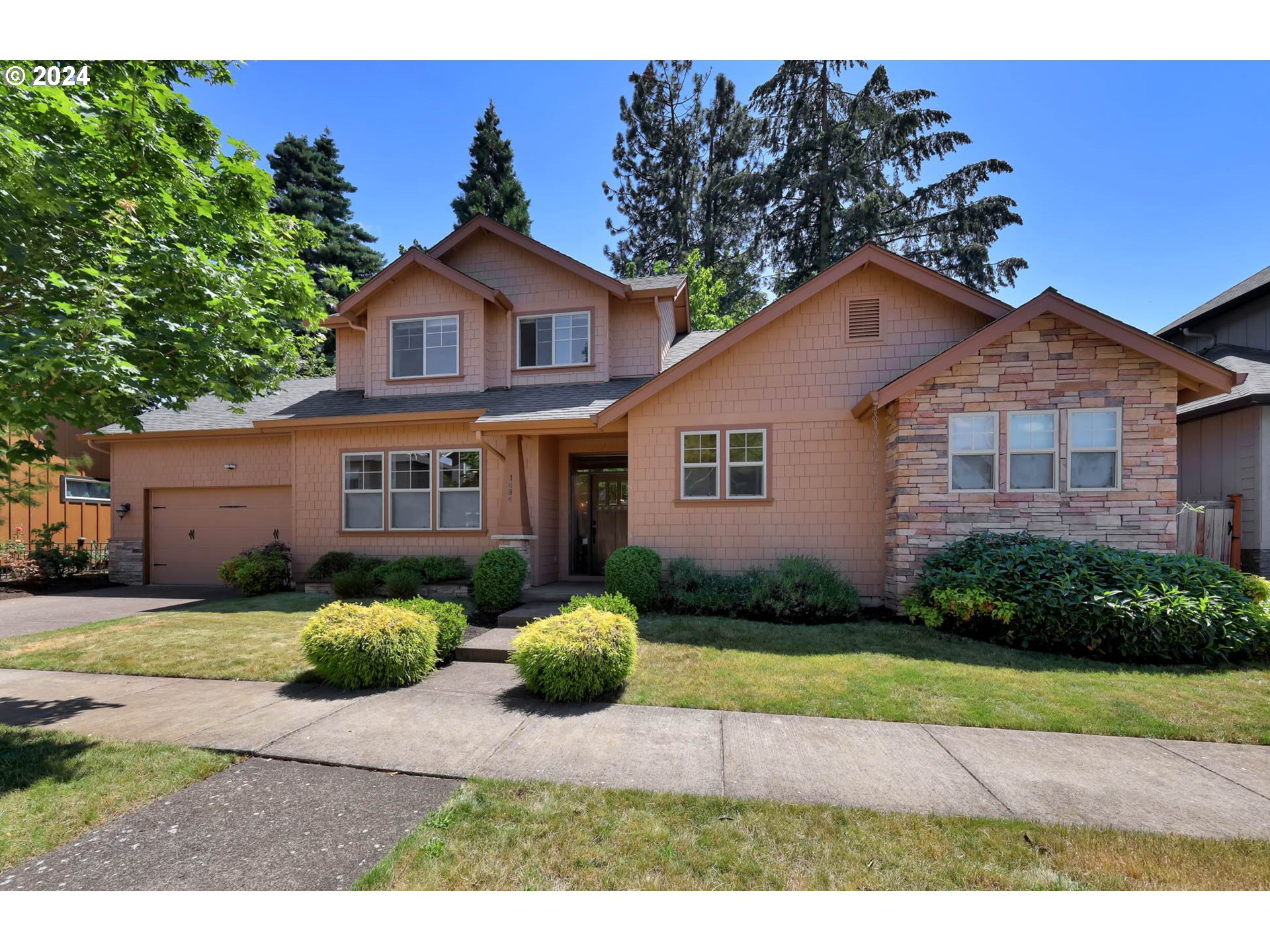 $10,000 BUYER CREDIT FOR CLOSING COSTS OR RATE BUY DOWN! Welcome to this fresh and inviting home nestled in the desirable neighborhood of Eugene. With an open concept design, this home offers a seamless flow between living spaces, making it perfect for both daily living and entertaining. The main level features a cozy gas fireplace, 9 ft ceilings, and beautiful hardwood floors that add warmth and character. The heart of the home is the well-appointed kitchen, complete with slab granite countertops, high-end appliances, and custom wood cabinets. Whether you're hosting a gathering or enjoying a quiet evening, this kitchen is a chef's delight. The main level primary suite is a true retreat, boasting an oversized luxury bath with a soaking tub, separate walk-in shower, and dual vanities. The walk-in closet provides ample storage space. Upstairs, you'll find additional bedrooms or a flexible bonus room, perfect for a home office, gym, or playroom. The exterior features a charming front porch and a low-maintenance yard, allowing you to spend more time enjoying the nearby parks, trails, and amenities.  Open House on Wed 7/3 evening 5:30-7pm & Sat 1-3pm.