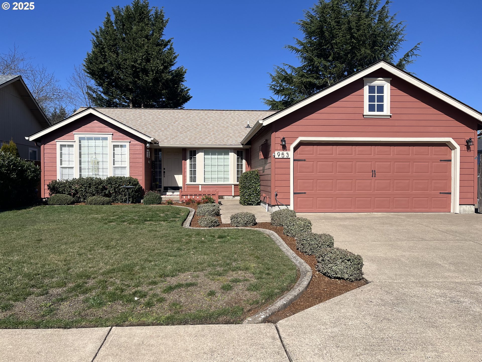 This lovely home features laminate flooring, a formal living room that opens to a cozy family room with a gas fireplace, and a dining room with a bay window and built-in cabinet. The well-equipped kitchen offers cherry-stained cabinets, a breakfast bar, and skylights. Stay comfortable year-round with a forced-air gas furnace and A/C. Enjoy a fenced yard, French doors, RV parking with water and a 110 outlet, plus an 8x10 storage shed. A perfect blend of comfort and functionality in a peaceful setting!