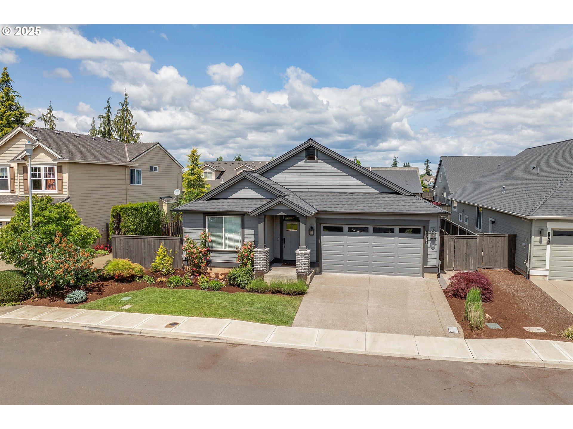 Welcome to this stunning single-level home in the sought-after Tofte Farms neighborhood, built by the renowned Pahlisch Homes. Offering quality craftsmanship and modern design, this 3-bedroom plus office home is perfect for those who appreciate both style and function. The spacious great room features vaulted ceilings, a cozy gas fireplace with custom built-ins, and an open layout that flows seamlessly into the kitchen. The chef-inspired island kitchen boasts sleek quartz countertops, a walk-in pantry, and ample storage. A grand entry with a coffered ceiling welcomes you into the home, enhancing its open and airy feel. The primary suite is a true retreat, offering vaulted ceilings, private access to the covered patio, and a massive walk-in closet. The luxurious primary bath includes double sinks, a walk-in shower, and a free-standing soaking tub for the ultimate spa-like experience. Step outside to the beautifully landscaped backyard, perfect for outdoor living and entertaining. Enjoy raised garden beds, a custom outdoor fireplace, a covered patio, and expansive paver pathways. The fenced yard, complete with a sprinkler system, adds to the home's charm.