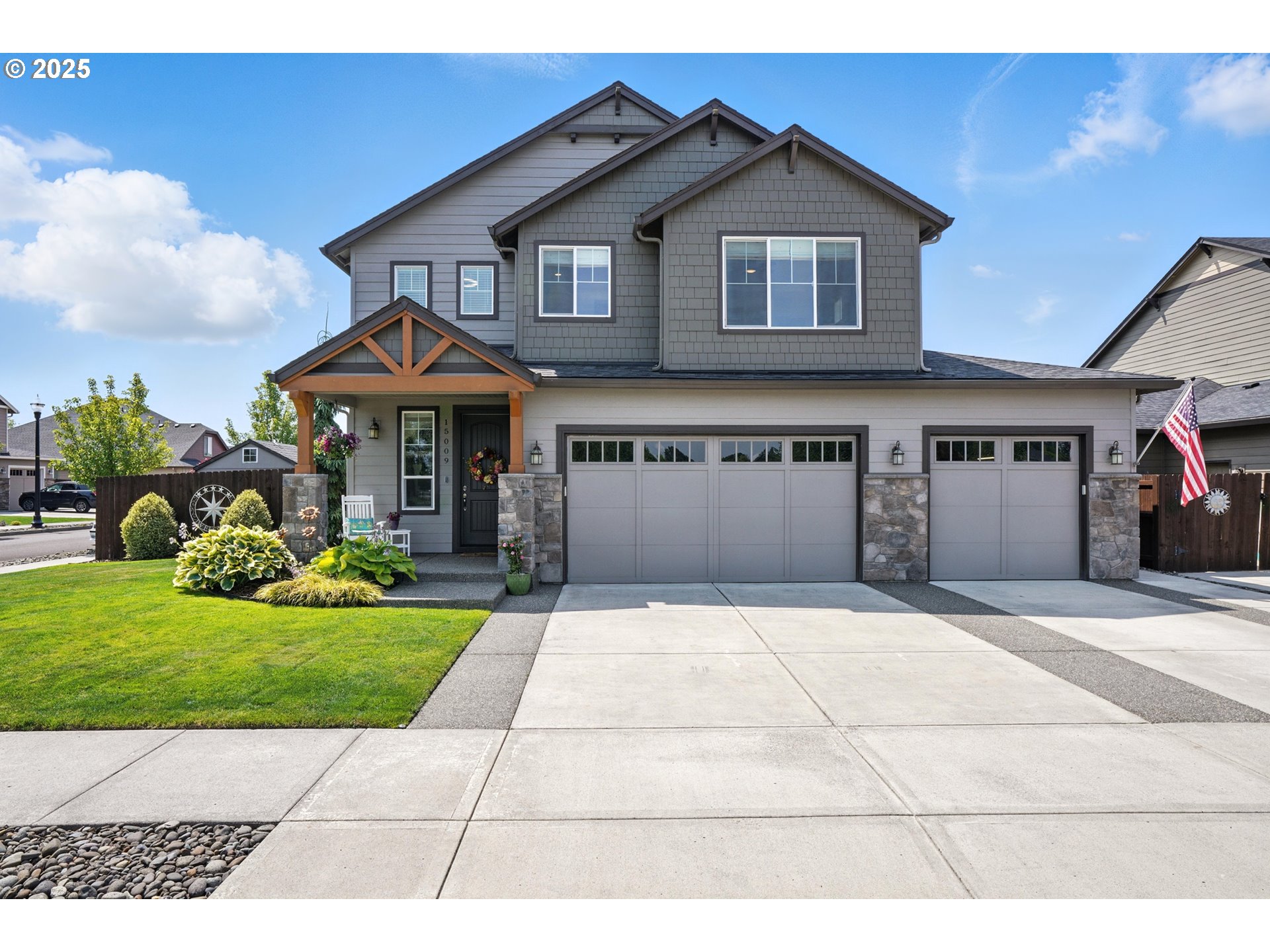 Impeccably maintained 4-bedroom, 2.5-bath home on a beautifully landscaped corner lot, offering 2,599 sq ft of well-designed living space. Every detail has been thoughtfully considered, from soaring 9-ft ceilings to the owner’s top-tier upgrades throughout. The modern kitchen features granite countertops, gas appliances, and generous storage, seamlessly connecting to the open-concept great room. Just off the main living area, the versatile fourth bedroom works perfectly as a home office or guest space. Upstairs, a spacious bonus family room offers incredible flexibility—ideal as a media room for movie nights with a crowd, or as a bright and open craft, play, or game room. There’s room for everyone to spread out and enjoy. The primary suite is a private retreat, complete with a walk-in closet, a luxurious Jacuzzi tub, and peaceful, expansive views. Outside, custom oversized porches in both the front and back add character and comfort. The fully fenced backyard features a sunshade enclosure, tranquil water feature, storage shed, and an extended patio roughed in and ready for a hot tub. What truly sets this home apart is its setting: directly across from protected wetlands and greenspace. This rare location offers an unmatched sense of privacy, peace, and natural beauty in the heart of the neighborhood. The oversized two-car garage includes an extra-deep bay designed to fit large vehicles, plus a dedicated workspace for the handy homeowner who needs a true garage shop setup. Located close to parks, shopping, top-rated schools, and commuter routes, this home blends comfort, functionality, and a uniquely serene location. Schedule your showing today!